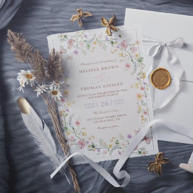 Invitación Wildflower Butterfly Garden QR Code Wedding (Subido por el creador)