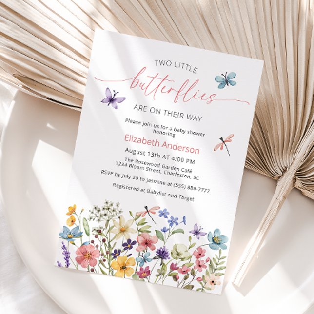 Invitación Wildflower Butterfly Garden Twin Baby Shower (Subido por el creador)