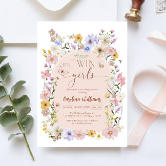 Invitación Wildflower Butterfly TWIN Girl Baby Shower