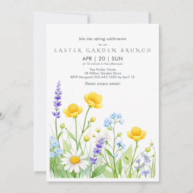 Invitación Wildflower Easter Garden Brunch Invitation Card (Anverso)