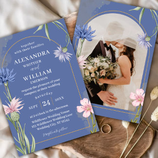 Invitación Wildflower Elegant Dusty Blue Wedding