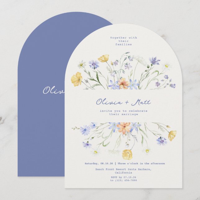 Invitación Wildflower Elegant Handwritten Wedding Wedding  (Anverso / Reverso)