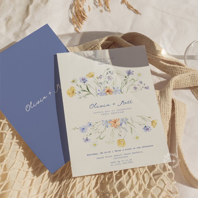 Invitación Wildflower Elegant Handwritten Wedding Wedding  (Wildflower Elegant Floral Periwinkle Wedding Invitation)