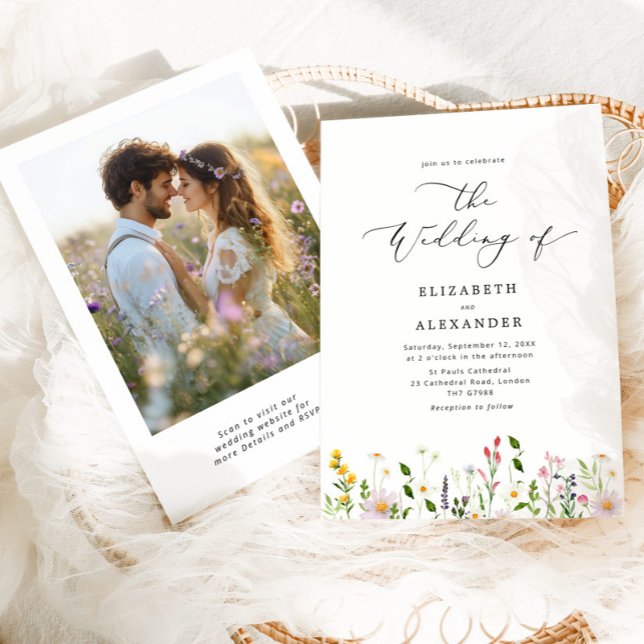 Invitación Wildflower Elegant minimalist Photo QR wedding (Subido por el creador)