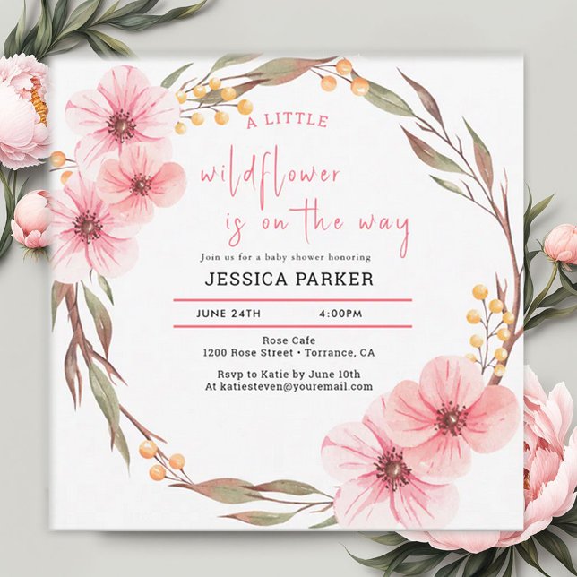 Invitación Wildflower Está En Camino De La Baby Shower Rosa (Subido por el creador)