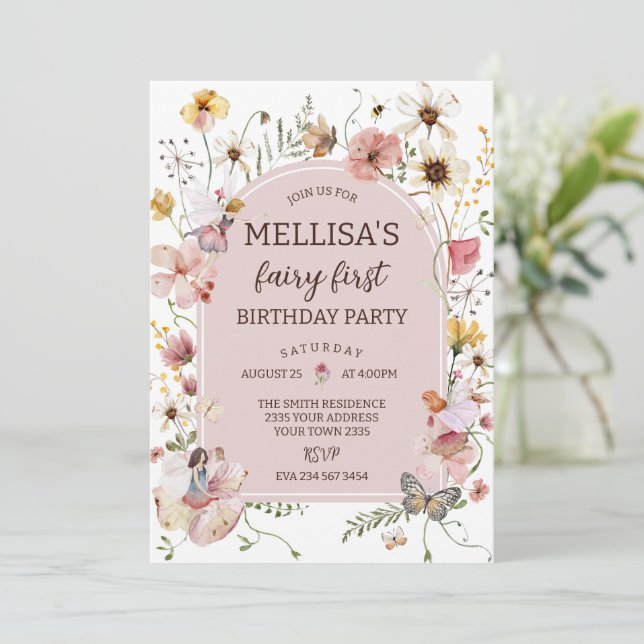 Invitación Wildflower Fairy 1st Birthday Princess Party (Anverso de pie)