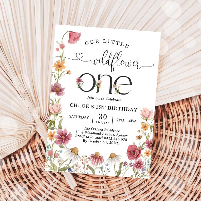 Invitación Wildflower Fairy One Girl 1st Birthday Invitation (Subido por el creador)