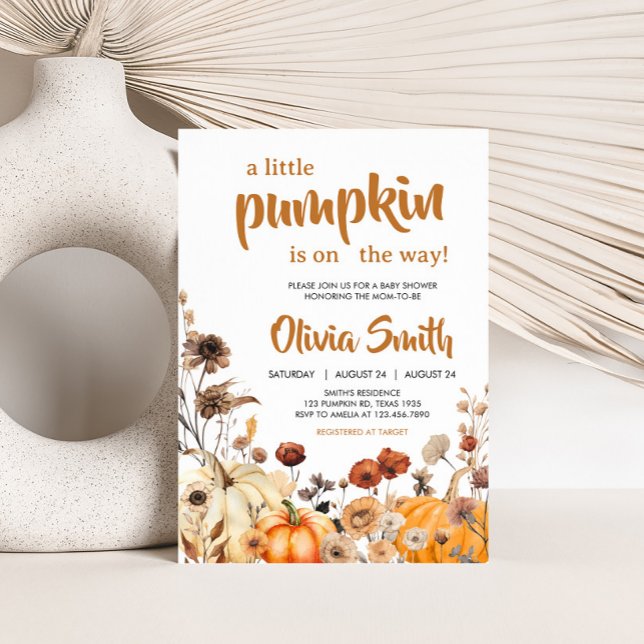 Invitación Wildflower Fall Pumpkin Baby Shower (Wildflower Pumpkin Invitation)