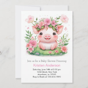 Invitación Wildflower Farmyard Piglet Chica Baby Shower