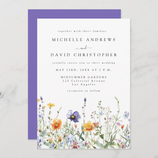 Invitación Wildflower Field Wedding Invitation (Anverso / Reverso)