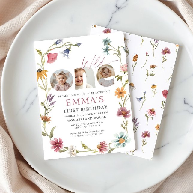 Invitación Wildflower First Birthday Photo Invitation (Subido por el creador)