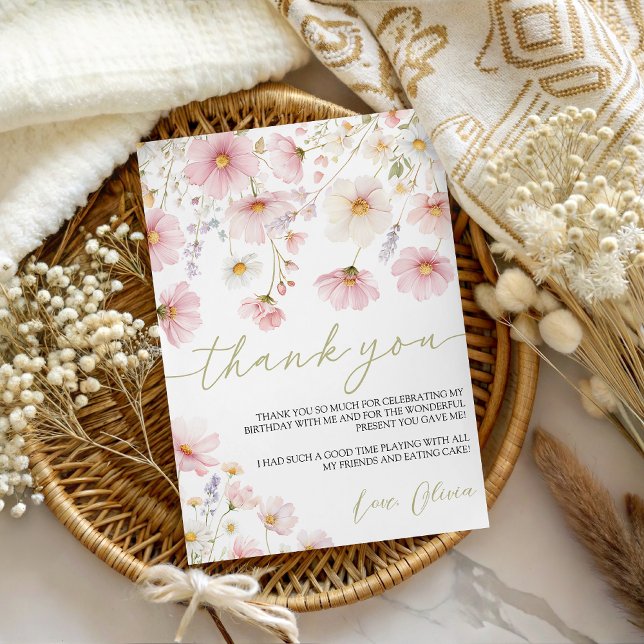 Invitación Wildflower Floral Birthday Thank You Card (Subido por el creador)