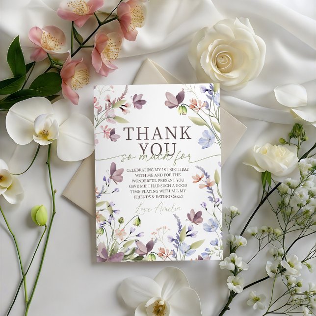 Invitación Wildflower Floral Birthday Thank You Card (Subido por el creador)
