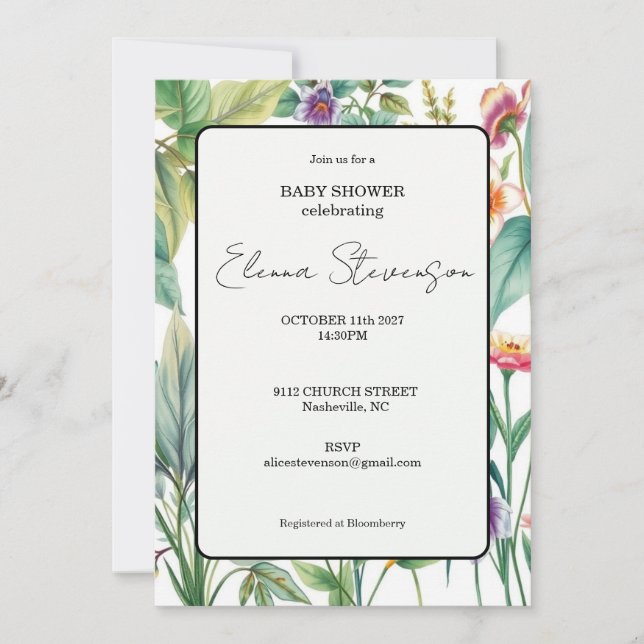 Invitación Wildflower Floral Boho Baby Shower Invitation (Anverso)