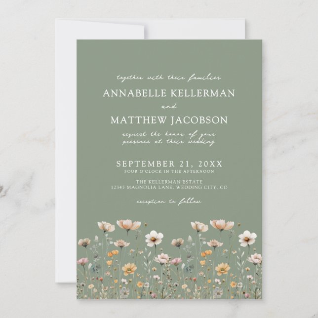 Invitación Wildflower Floral Green Wedding (Anverso)