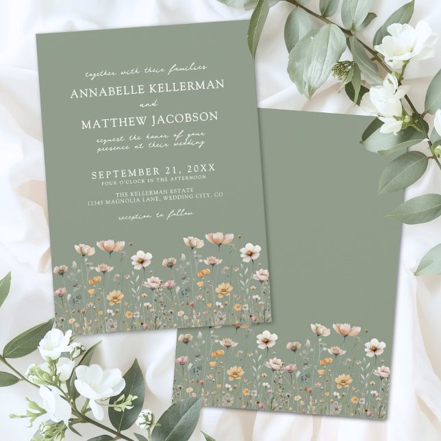 Invitación Wildflower Floral Green Wedding (Wildflower Floral Green Wedding Invitation)