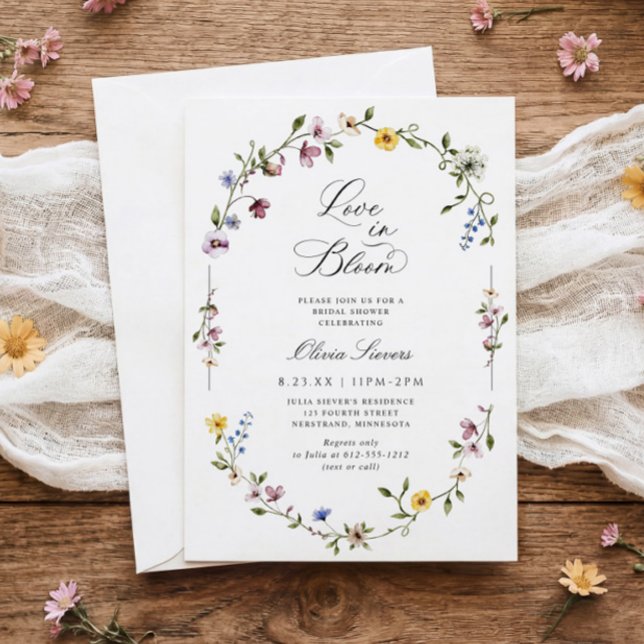 Invitación Wildflower Floral Love in Bloom Bridal Shower (Love in Bloom wildflower bridal shower invitations - elegant vintage watercolor floral frame.)