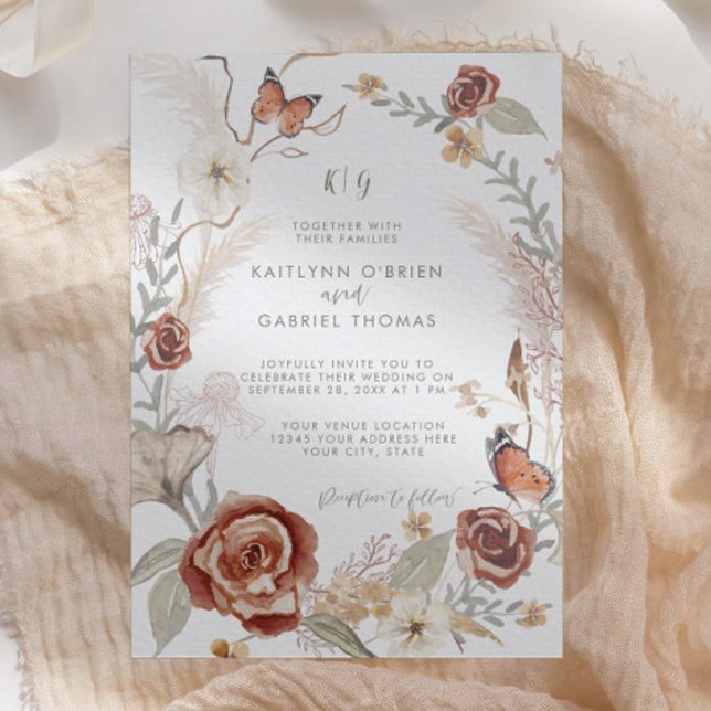 Invitación Wildflower Floral Wreath Butterfly Sage Greenery (Subido por el creador)