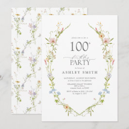 Invitación Wildflower Garden 100.ª acuarela de fiesta de cump