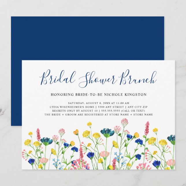 Invitación Wildflower Garden Bridal Shower Brunch Invitation (Anverso / Reverso)
