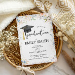 Invitación Wildflower Garden Graduation Party Invitation<br><div class="desc">Celebrate your achievement with this beautiful "Wildflower Garden" graduation party invitation. Featuring a lush border of watercolor pastel blossoms and a classic black graduation cap with a golden tassel. This elegant botanical design is perfect for a high school or college graduate who loves a soft, spring-inspired aesthetic. Easily personalize all...</div>