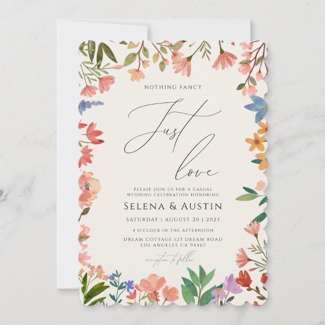 Invitación Wildflower Handscript Nada Lujoso Solo Amor   (Anverso)