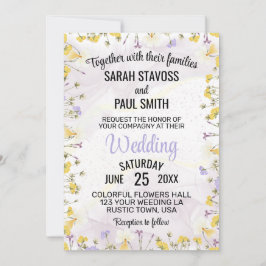 Invitación Wildflower Lavender and Yellow Floral wedding