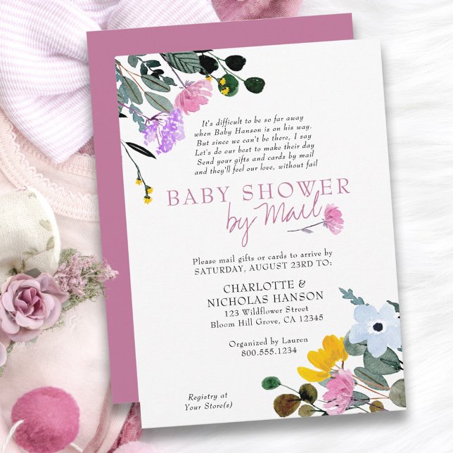 Invitación Wildflower Lawn Pretty Baby Shower by Mail (Baby Shower by Mail invitation from my wildflower lawn collection)