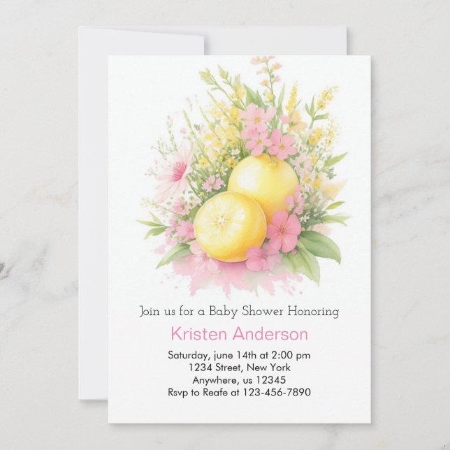 Invitación Wildflower Lemon Dreamy Chica Baby Shower (Anverso)