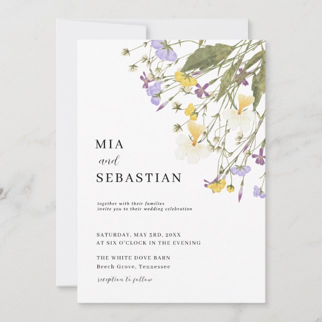 Invitación Wildflower Lilac Boda (Anverso)