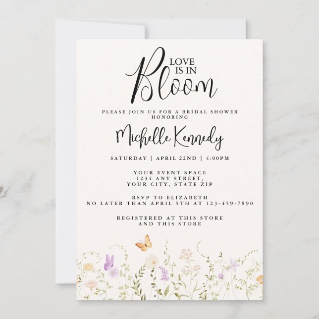 Invitación Wildflower Love Is In Bloom Bridal Shower  (Anverso)