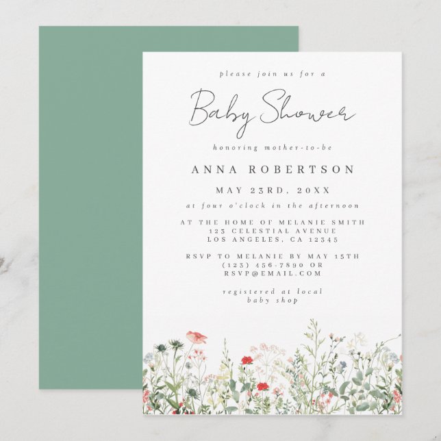 Invitación Wildflower Meadow Baby Shower (Anverso / Reverso)