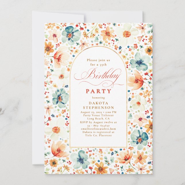 Invitación Wildflower Meadow Floral Elegant Garden Birthday (Anverso)