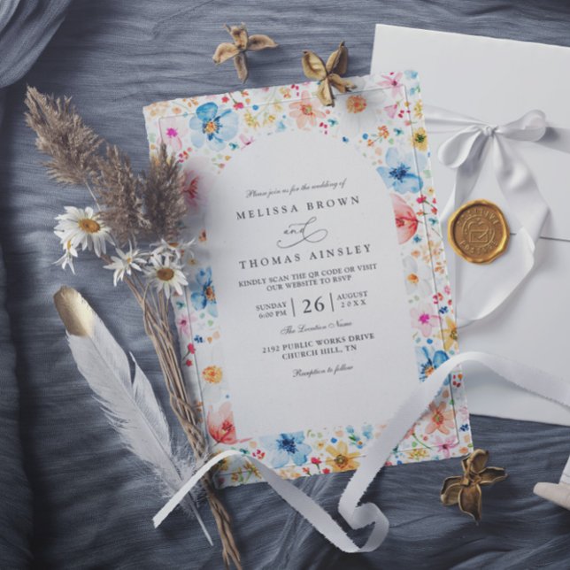 Invitación Wildflower Meadow Garden Floral QR Code Wedding (Subido por el creador)