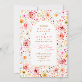 Invitación Wildflower Meadow Garden Rubor Boda rosa floral