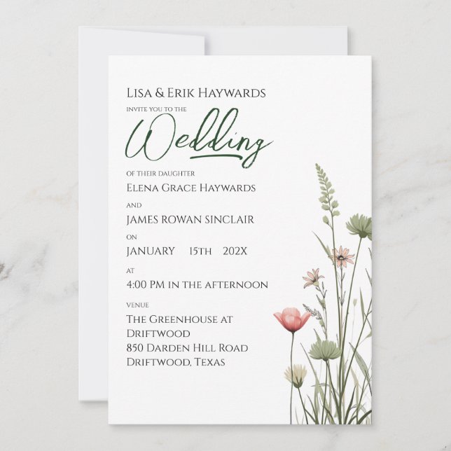 Invitación Wildflower Meadow | Minimalist Boho Budget Wedding (Anverso)