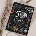 Invitación Wildflower Meadow Photo 50th Birthday Black<br><div class="desc">An elegant "50th Birthday" party invitation design with personalized photo,  modern typography and wildflower motif.</div>