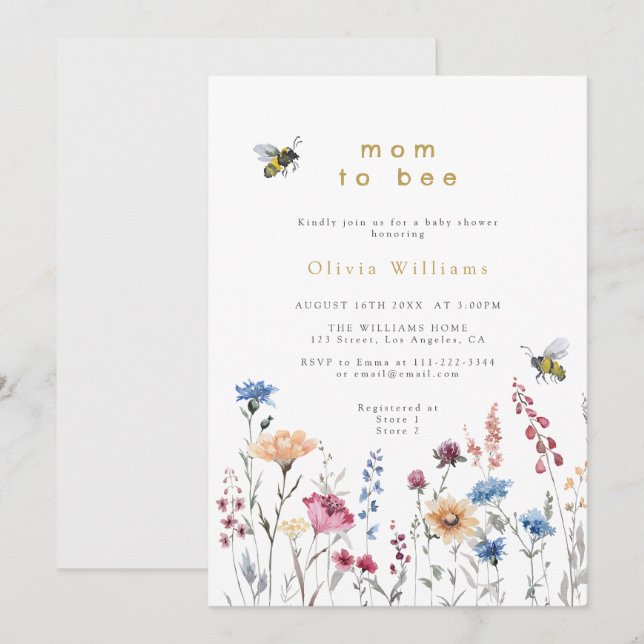 Invitación Wildflower Mom To Bee Meadow Baby Shower (Anverso / Reverso)