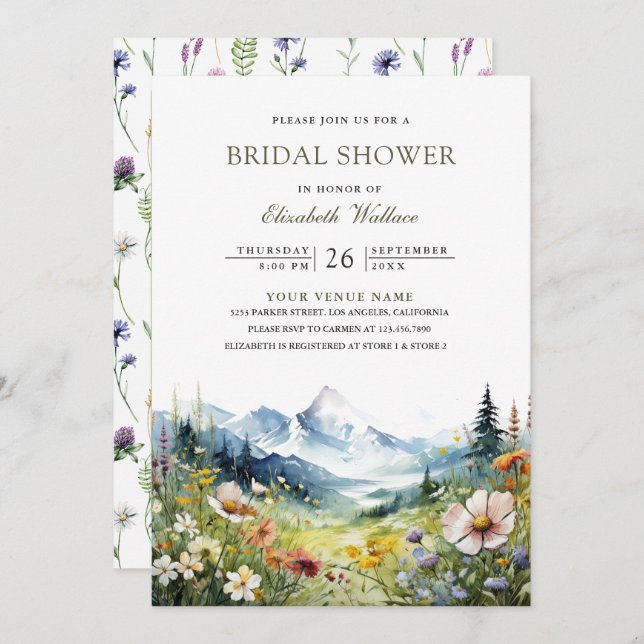 Invitación Wildflower Mountain Meadow QR Code Bridal Shower (Anverso / Reverso)