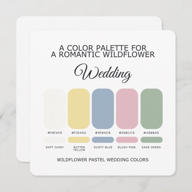 Invitación Wildflower Pastel Wedding Color Palette Card (Anverso / Reverso)