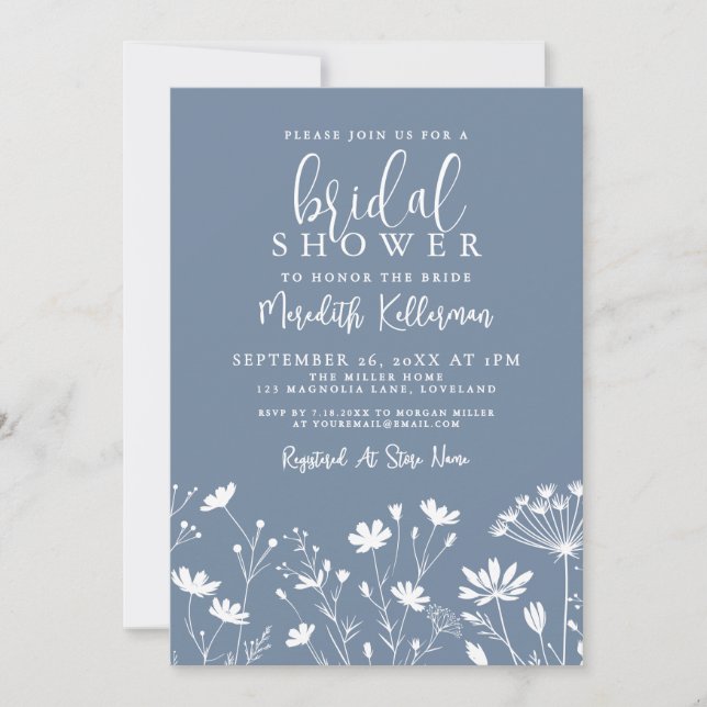 Invitación Wildflower Periwinkle Bridal Shower (Anverso)