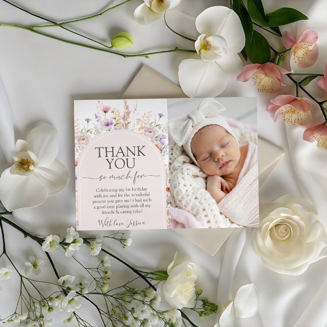 Invitación Wildflower Photo Birthday Thank You Card (Subido por el creador)