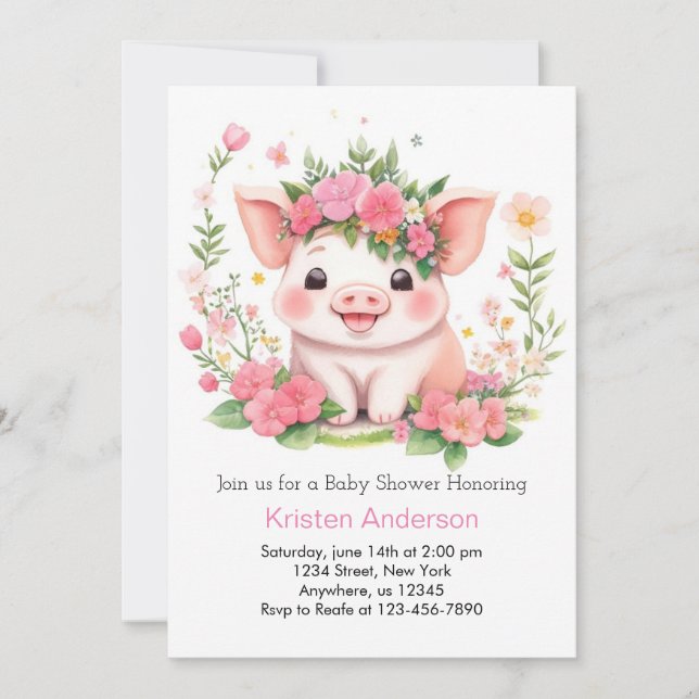 Invitación Wildflower Piglet Adventure Chica Baby Shower (Anverso)