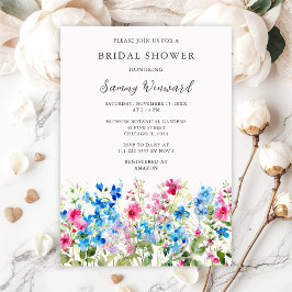 Invitación Wildflower Pink and Blue Floral Bridal Shower