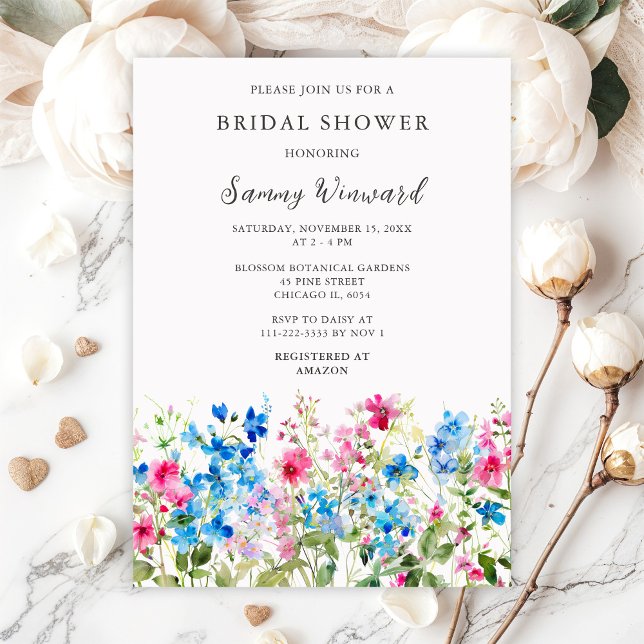 Invitación Wildflower Pink and Blue Floral Bridal Shower (Subido por el creador)