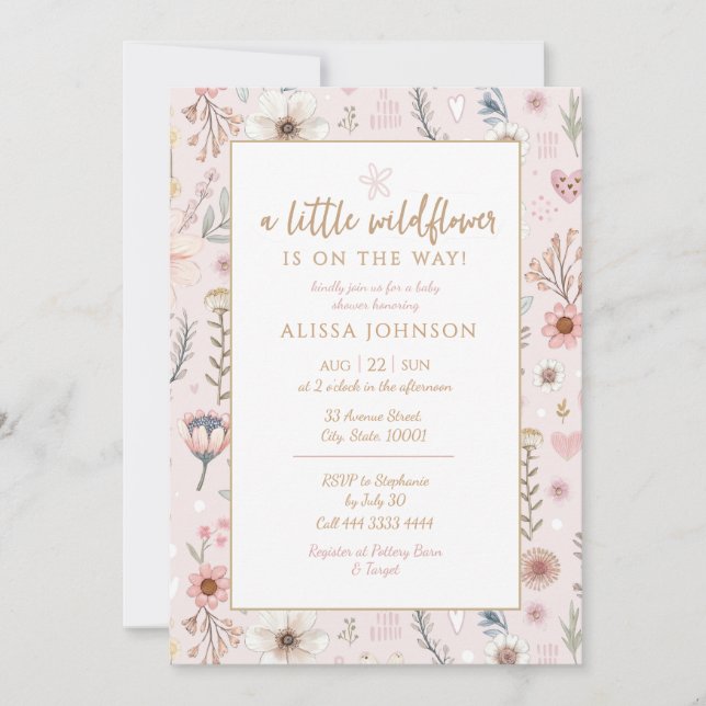 Invitación Wildflower Pink Baby Shower (Anverso)