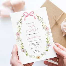 Invitación Wildflower Pink Bow Baby Shower