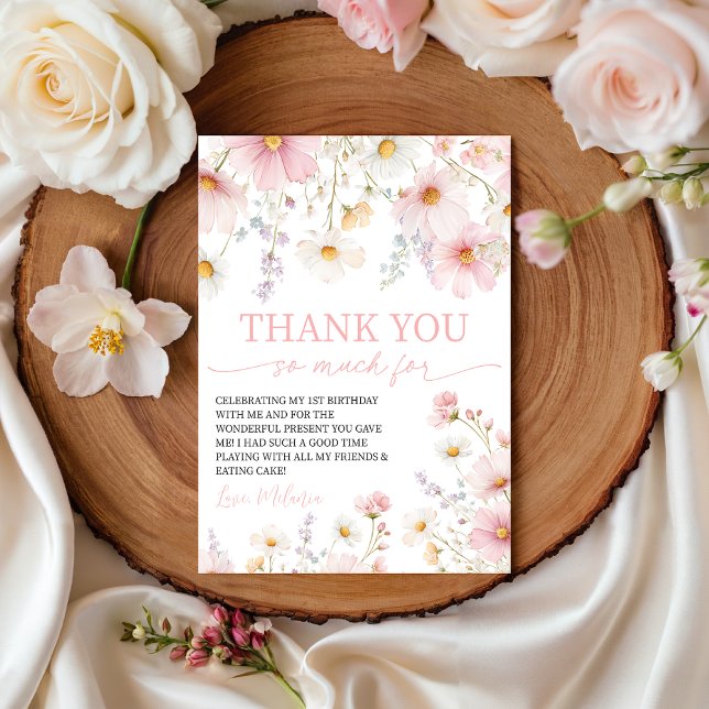 Invitación Wildflower Pink Floral Thank You Card (Subido por el creador)