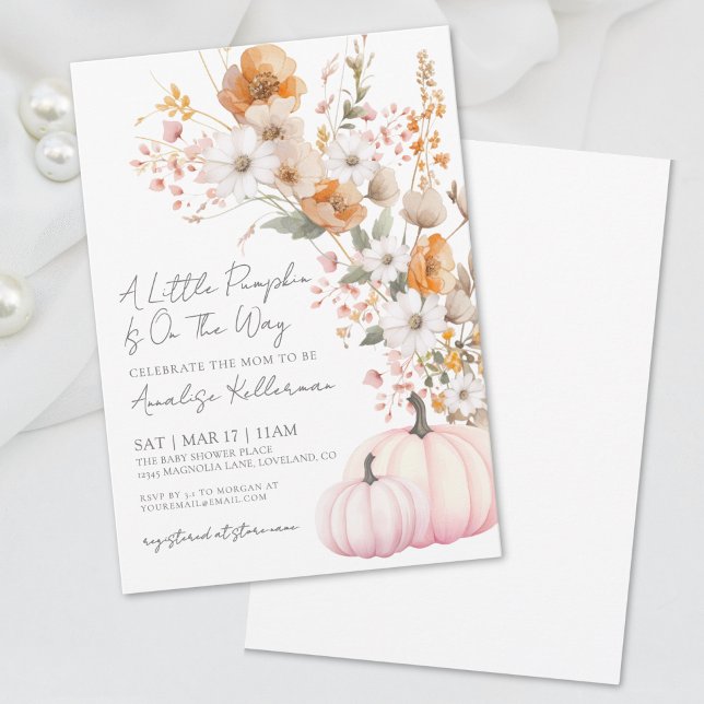 Invitación Wildflower Pink Pumpkin Baby Shower (Wildflower Pink Pumpkin Baby Shower Invitation )
