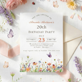 Invitación Wildflower Pink Purple Garden Fiesta 20 cumpleaños